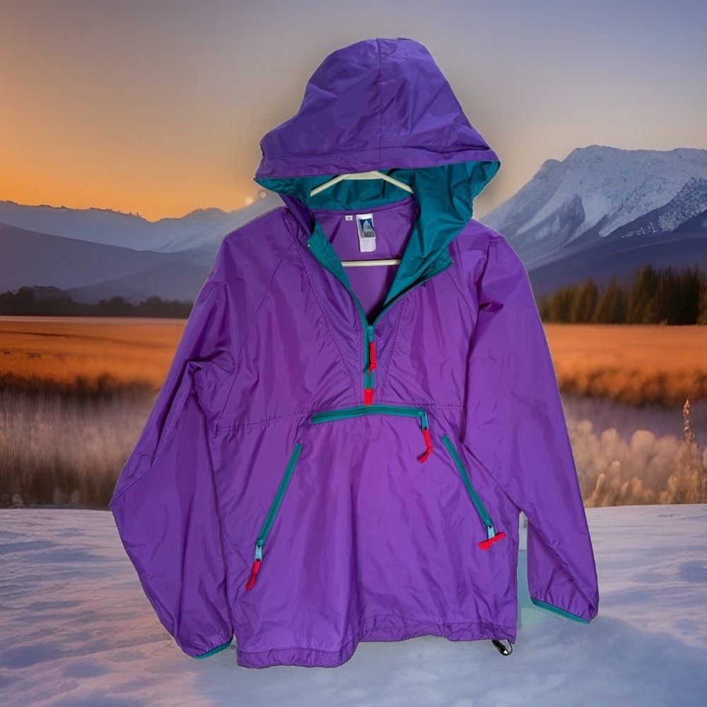 Vintage Sierra Designs Jacket Mens Purple Teal 90's Windbreaker Anorak  1/2 Zip